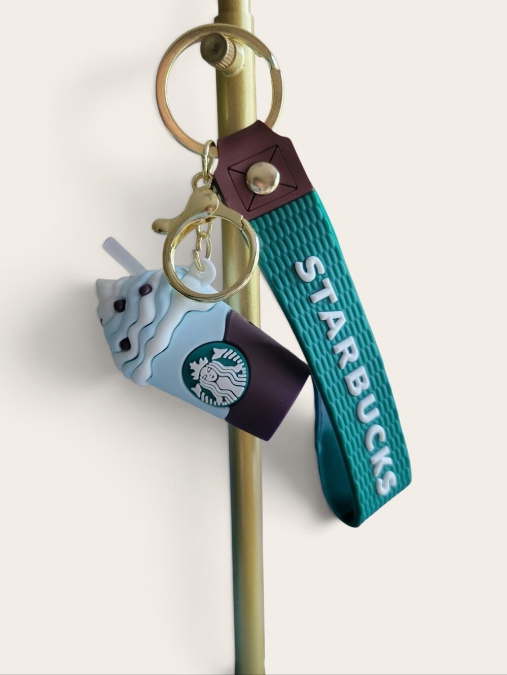 Starbucks Teal Silicone Keychain with Coffee Cup Charm